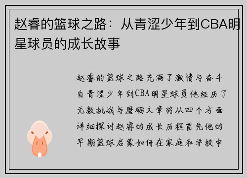 赵睿的篮球之路：从青涩少年到CBA明星球员的成长故事